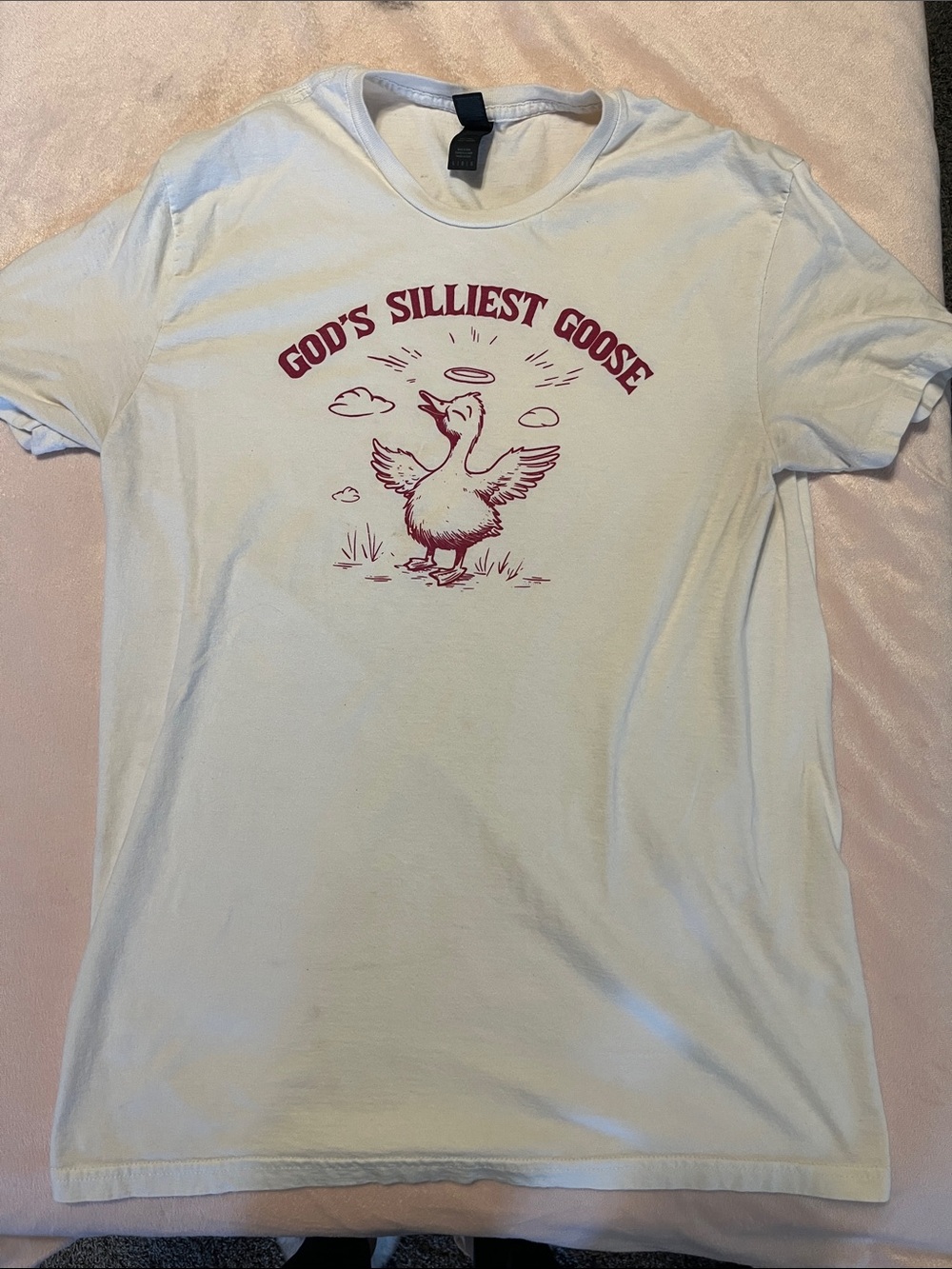 H&M White Tee with Maroon 'God's Silliest Goose' Graphic
